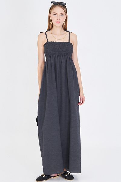 armonika Women's Anthracite Straps Lace-Up Chest Gipe Elastic Long Dress Arm-25Y001069