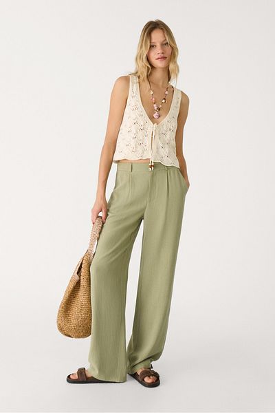 Stradivarius Straight fit linen blend trousers