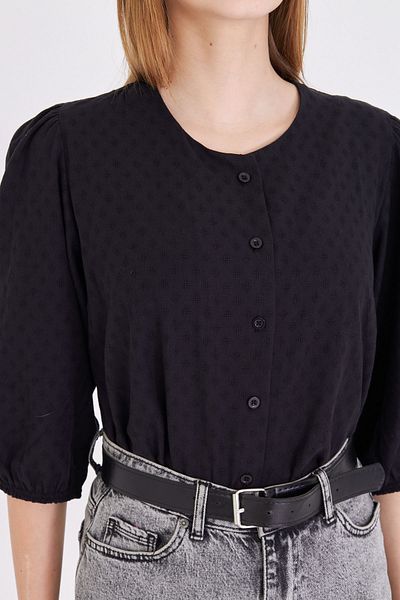 armonika Women's Black Crew Neck Quarter Sleeve Shirt Arm-25Y001062