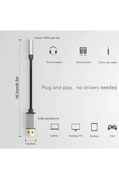 m.tk moveteck USB To 3.5mm Jack Çevirici Dönüştürücü Kulaklık ve Mikrofon Destekli USB To Aux Dönüştürücü Adaptör