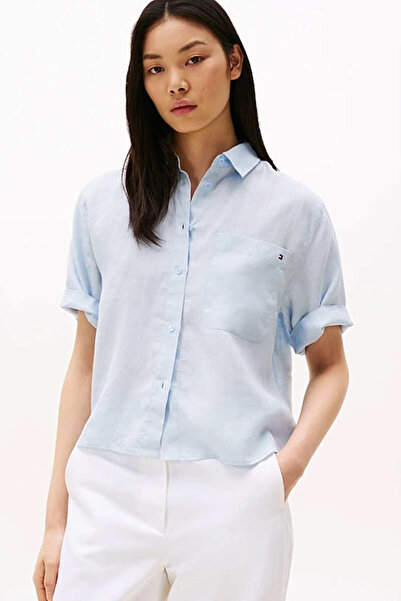 Tommy Hilfiger Kadın Th Relaxed Keten Gömlek - Açık Mavi