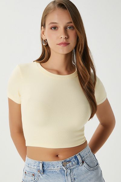 Ritnice Bluză Deal Lux Touch Soft Texture Crop Butter Yellow pentru femei