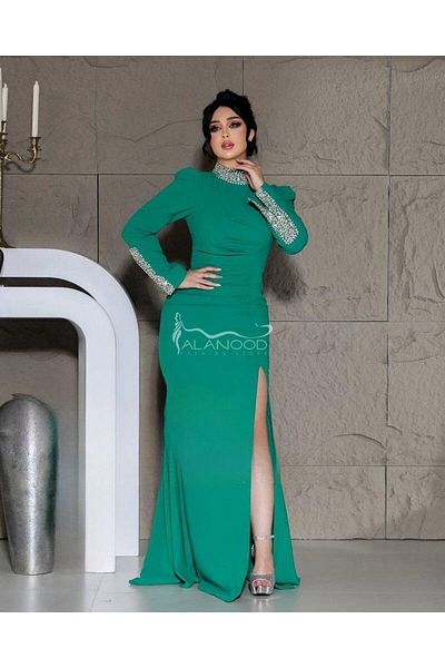 ALANOOD FASHION Elegant crystal embroidered long sleeve mask dress