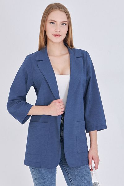 armonika Jachetă oversize cu buzunare albastru închis pentru femei ARM-25Y001064