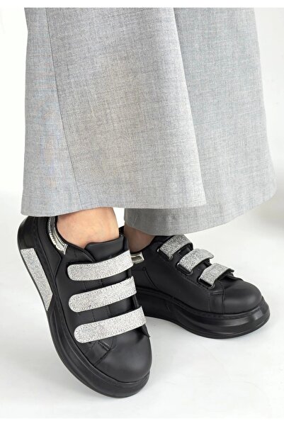 Erbilden Elika Black Skin Glittery Velcro Sports Shoes