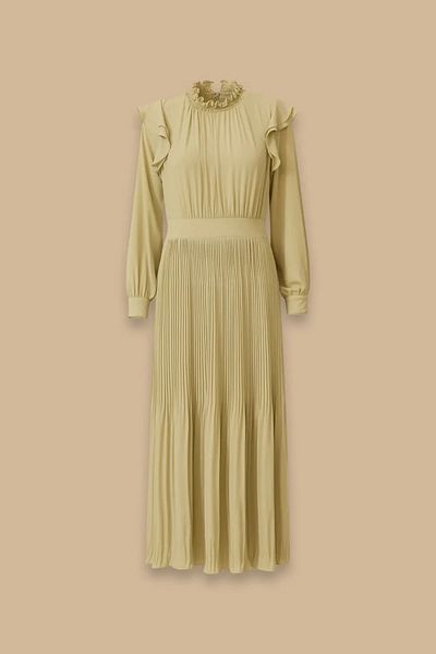 SEÇİL Women's Ruffle Detailed Pleated Long Dress - Green