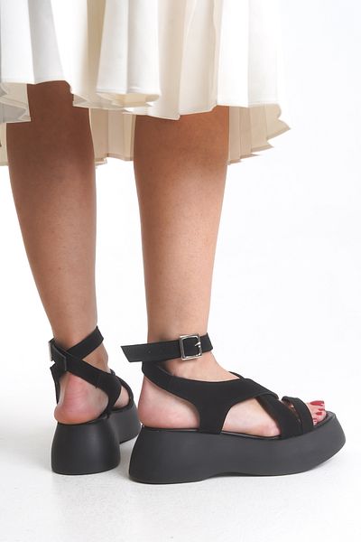 Limeo Suede High Sole Cross Thick Striped Women's Wedge Heeled Summer Sandals