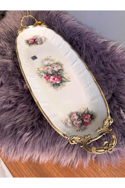 ROSSEV Antique Kulplu Oval Sunum Tabak 56cm