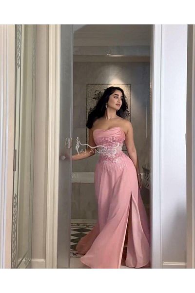 ALANOOD FASHION Elegant pink dress with a high waist