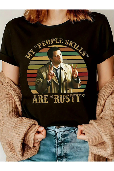 Boi Supernatural Dean Sam Castiel Efsane Kesitler Baskılı Kadın ve Erkek Pamuk T-shirt