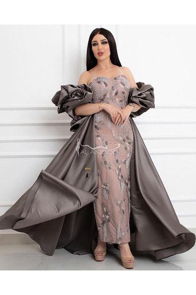 ALANOOD FASHION فستان أم العروس أكمام بف فساتين المناسبات الرسمية