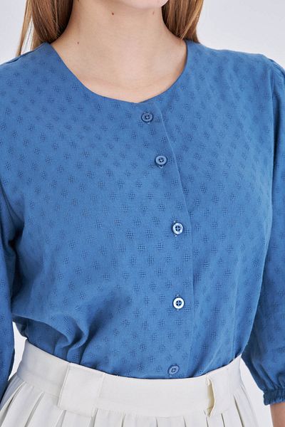 armonika Women's Dark Blue Crew Neck Quarter Sleeve Shirt Arm-25Y001062