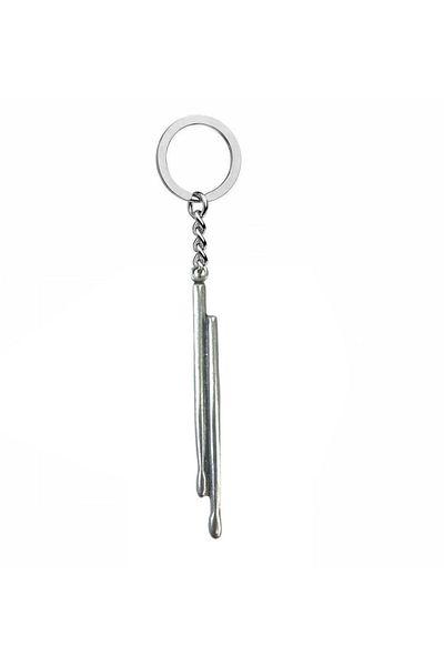 Herşey Nota Metal Keychain with Drumstick Figure – Unisex Music Themed Accessory