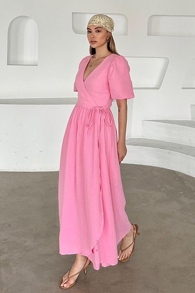 Olcay Rochie de muselină cu decolteu în V, cu talie, ROZ 9354-E
