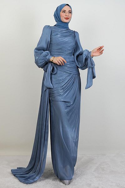 GİYZAMİLA Βραδινό φόρεμα Afra Silk Indigo