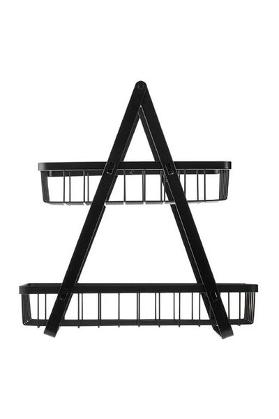 OEM Raft metalic cu maner din lemn pentru bucatarie, 2 nivele, 30x18x32cm, greutate maxima 10 kg