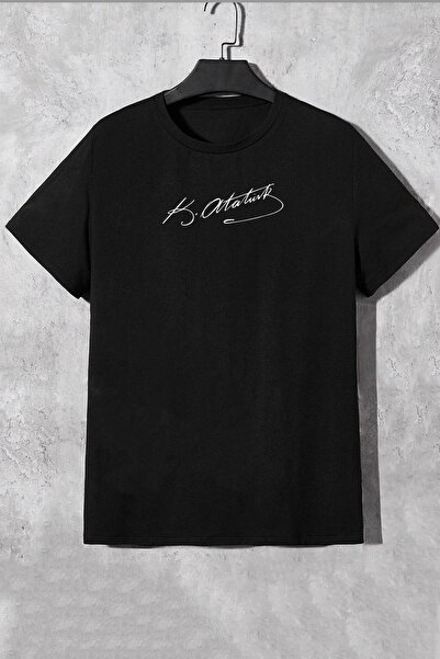 YRN COLLECTION Μαύρο μπλουζάκι με υπογραφή Ataturk - Κοντό μανίκι με στάμπα O...