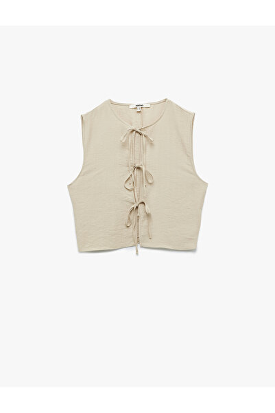 Koton Sleeveless Viscose Fabric Bow Vest with Front Tie Detail