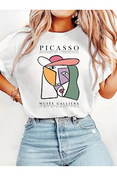 PERISENSE تي شيرت نسائي مطبوع من بيكاسو ميسي جالييرا