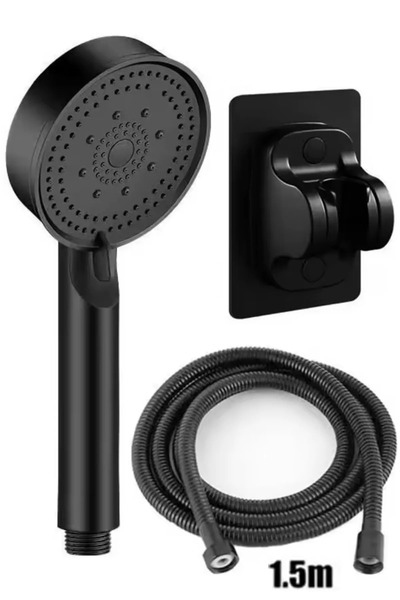 NOY Siyah Lüx Duş Seti - El Duşu, Hortum ve Tutucu Dahil - 1.5m Siyah Hortum