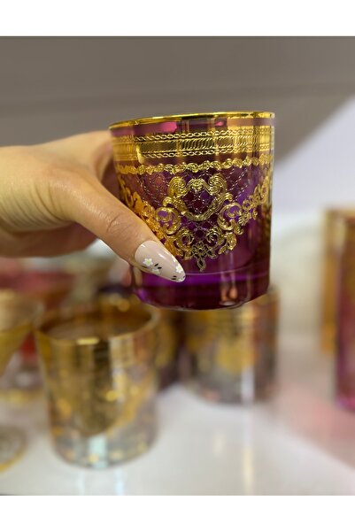 hediye ESTERHOMEDECOR 6’lı Gold yaldız işlemeli viski bardağı