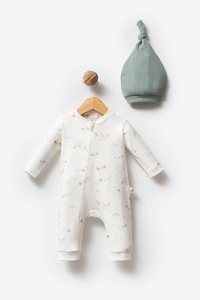Bubbles 100% Organic Cotton Jungle Pattern Baby Zippered Booties Jumpsuit