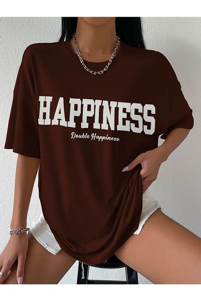 Boi Happiness Printed Γυναικείο Oversize T-shirt Salas Boyfirend