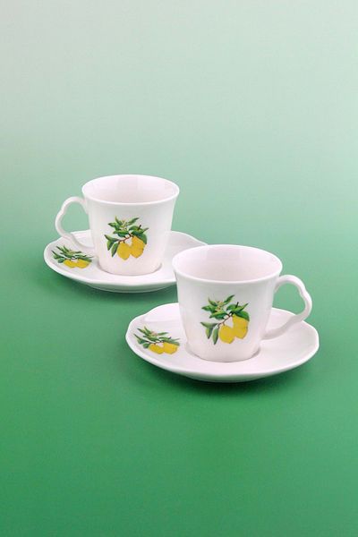 Bursa Porselen Dekor Lemon Two-Person Porcelain Coffee Cup Set