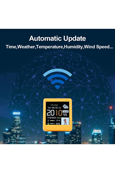 TeknoFaji Wifi Mini Hava Durumu İstasyonu Akıllı, Taşınabilir, Çalar Saat, Hava Sıcaklığı, Nem Ölçer
