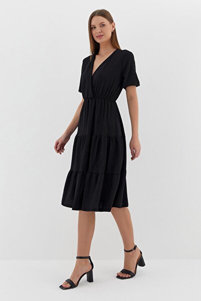 Shopping Shop Κοντομάνικο Midi Φόρεμα ΜΑΥΡΟ