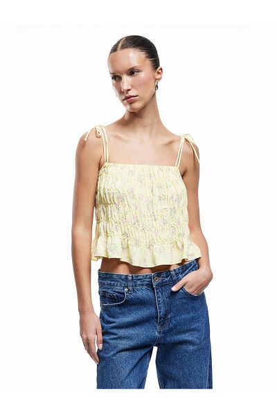 Koton Viscose Fabric Gipe Detailed Floral Thin Strap Crop Bustier