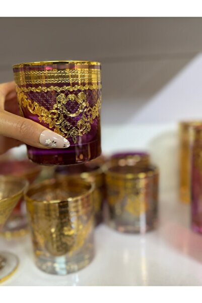 hediye ESTERHOMEDECOR 6’lı Gold yaldız işlemeli viski bardağı