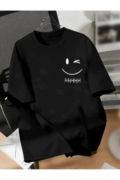 PERISENSE Tricou basic alb cu imprimeu Emoji zâmbitor