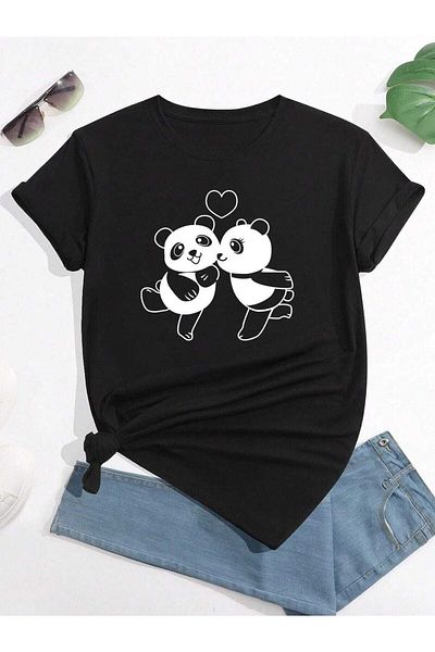 Boi Fall in Love Panda Printed Oversize T-shirt Casual Boyfirend