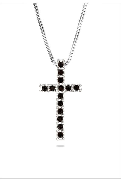 KUZZOI Necklace Necklace with Pendant Men Cross Venetian Chain Glass Crystals Xilion Cut Black 925 Sterling