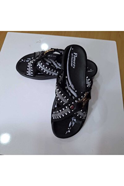 NUR TEKSTİL Kadın siyah Açık Yazlık Çapraz Halatı kaliteli suya dayanıklı kay...