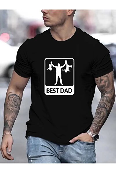 YRN COLLECTION تي شيرت رجالي أسود فضفاض مطبوع برقبة دائرية وطبعة Super Twin D...