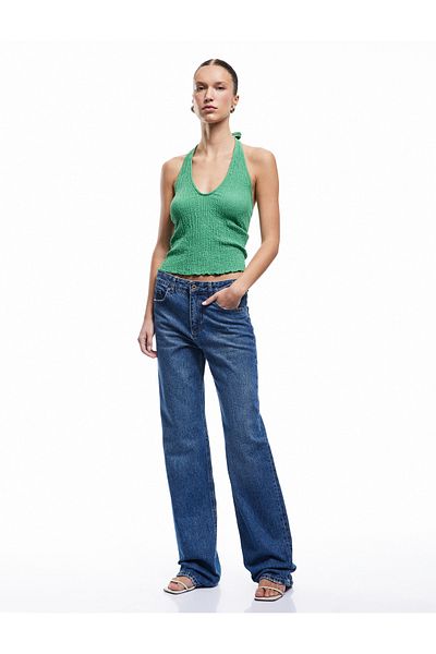 Koton Wrap Fabric Slim Fit Back Low-Cut Halter Neck Top