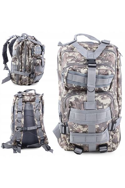 CRACOS Camouflage Tactical Backpack, ®, 43x25x24 Cm, 30l, Military Grey, Hiking, Multiple Compartments