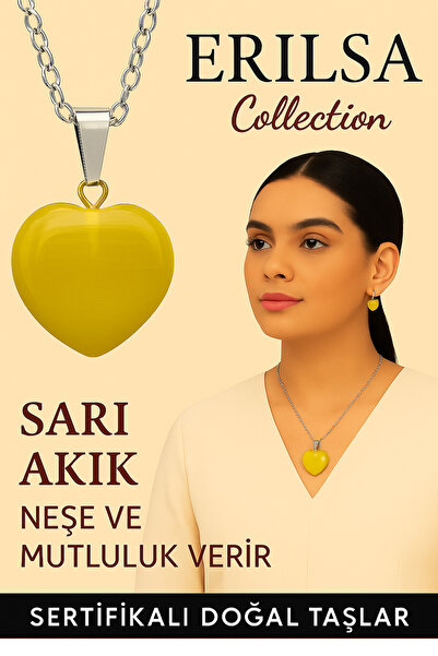 Erilsa قلادة من حجر العقيق الأصفر على شكل قلب معتمدة - قوة داخلية وفرح ودعم ط...