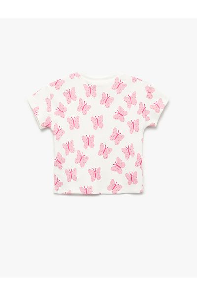 Koton Butterfly Printed Short Sleeve Crew Neck Cotton T-Shirt