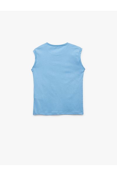 Koton Cotton Sleeveless Crew Neck Dinosaur Printed Zero Sleeve T-Shirt