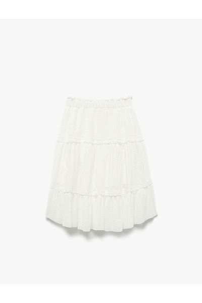 Koton Layered Midi Lace Skirt with Elastic Waist