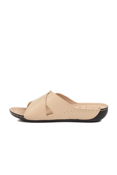 AYAKMOD Beige Faux Leather Women's Slippers Bento 16.043 Z