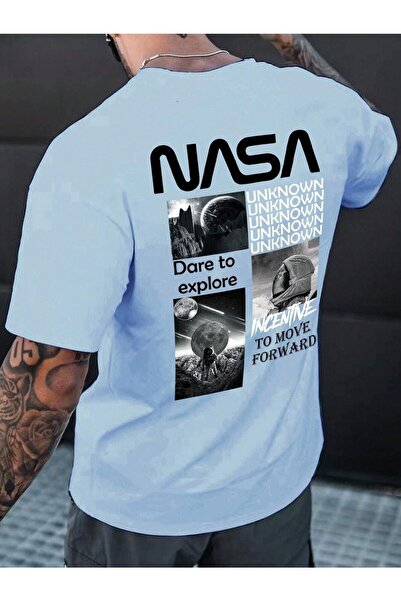PERISENSE تي شيرت ناسا مطبوع كبير الحجم للرجال كاجوال Boyfirend