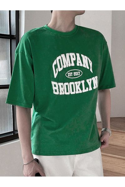 Boi Εταιρικό μπλουζάκι Brooklyn - Nefti Green Printed Oversize Crew Neck με κοντό μανίκι