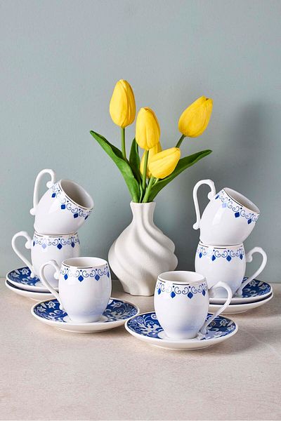 Perotti Mavişehir 6-Person Porcelain Coffee Cup Set