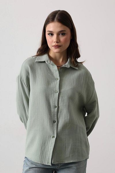 Moda Asmira Muslin Long Sleeve Shirt - Khaki