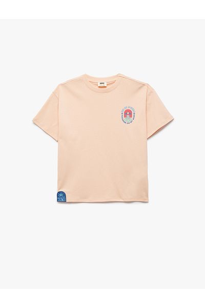Koton Cotton Label Detailed Short Sleeve Crew Neck Printed T-Shirt