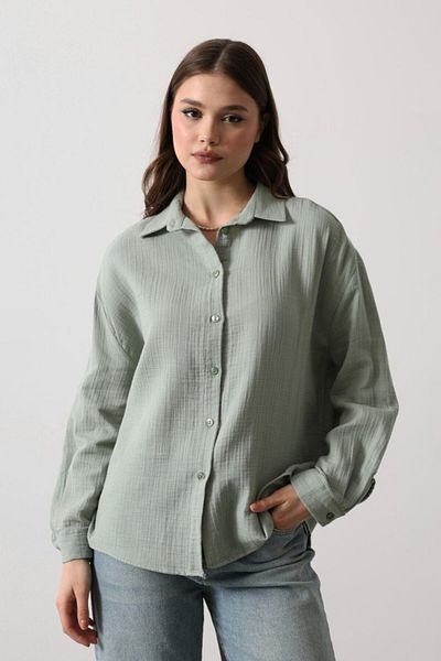 Moda Asmira Muslin Long Sleeve Shirt - Khaki